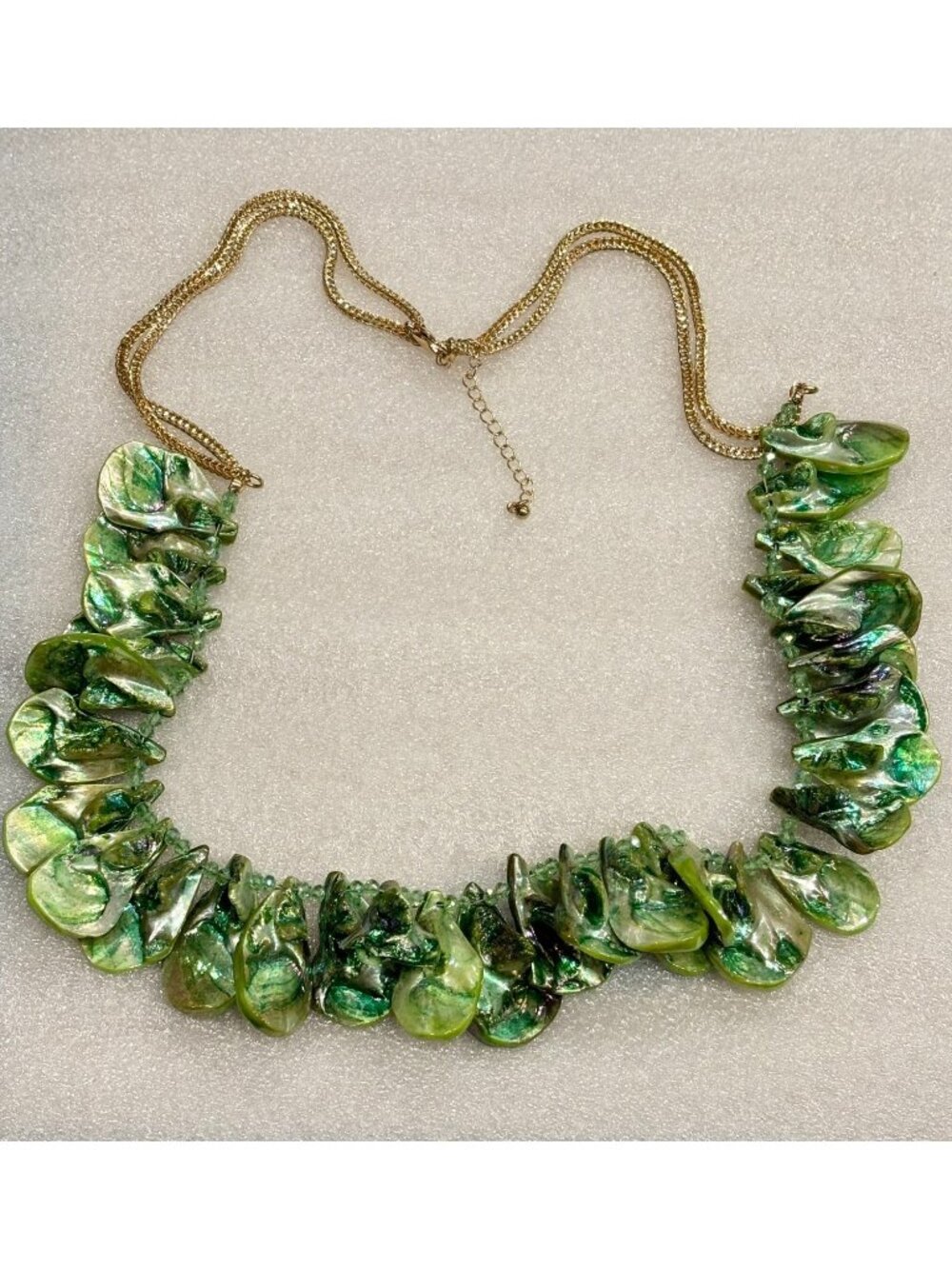 Freshwater Biwa Blister Pearl Emerald Green Gold Tone Necklace